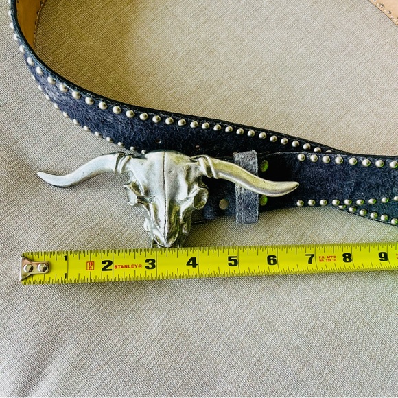 LEATHEROCK silver steer skull. Genuine leather silver studs very cool belt! Sm - Picture 12 of 16